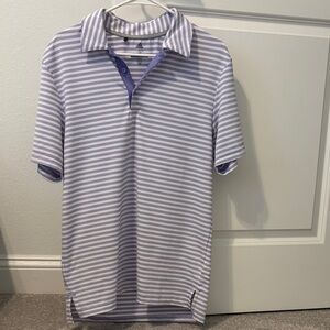Adidas Men's Polo Shirt - Lavender and White Stripes